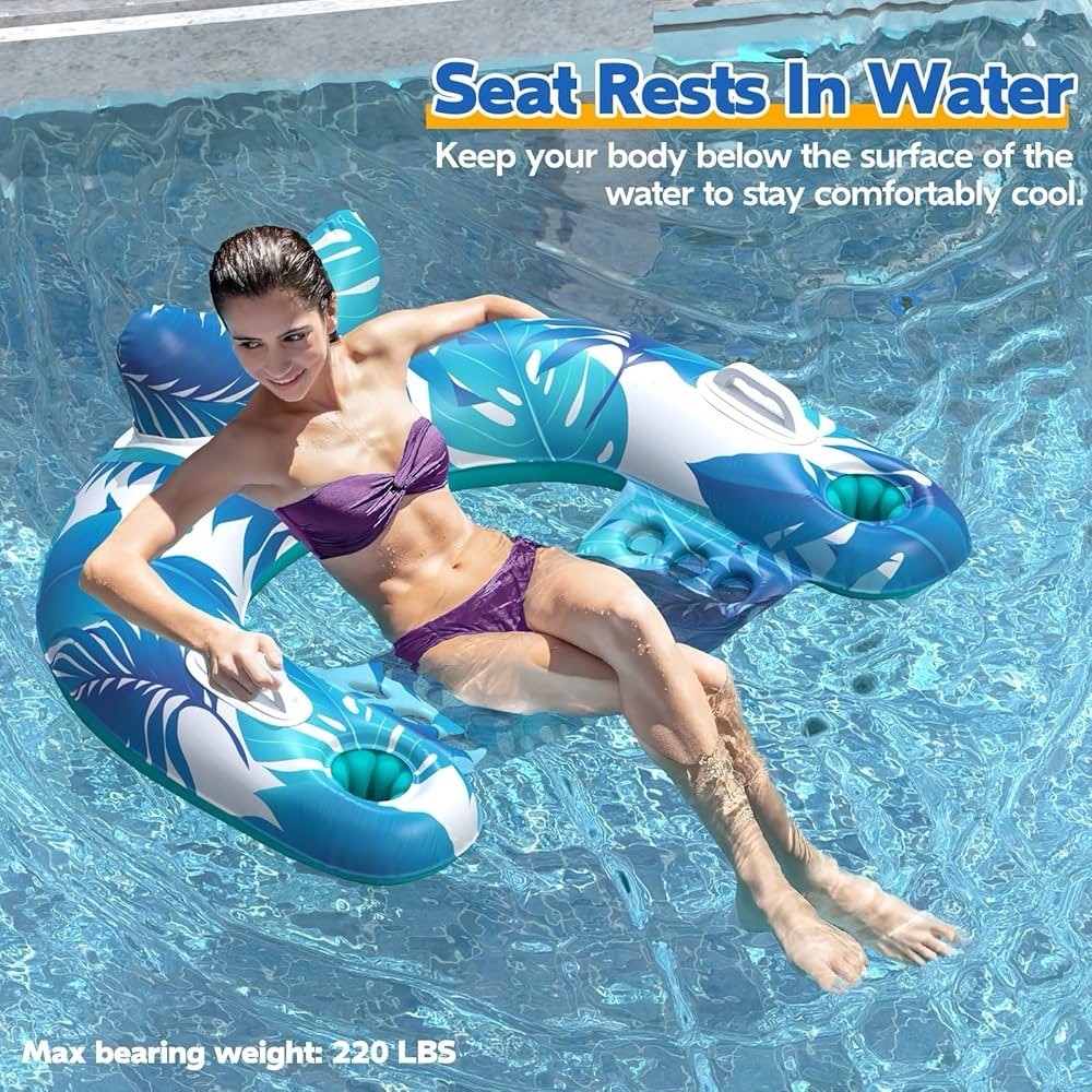 3 Pack Inflatable Pool Float Chairs with Cup Holders & Handles, Mixed Colors