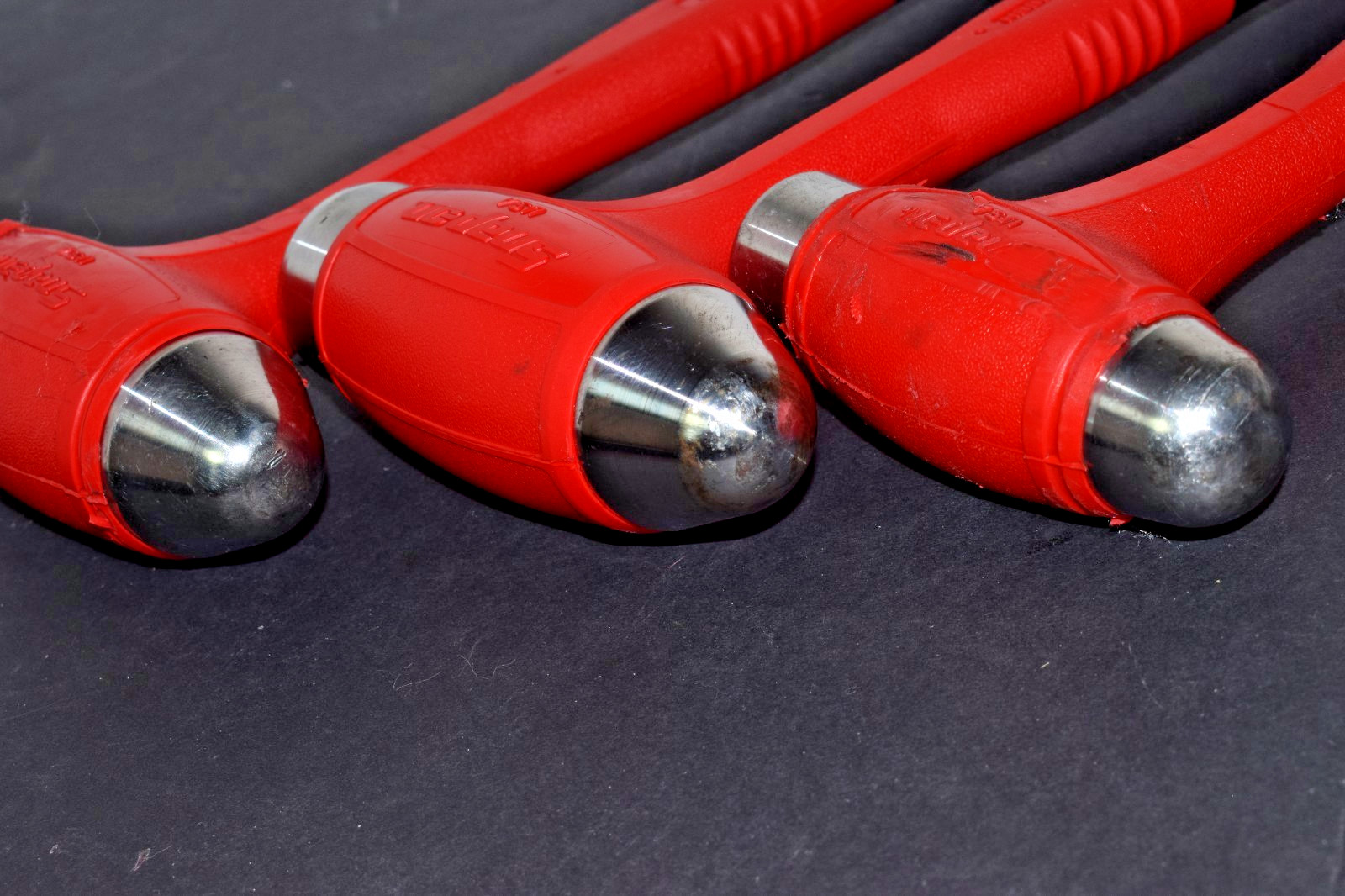 Snap-On RED 3pc Ball Peen Soft Grip 24 32 40oz Steel Face Dead Blow Hammer Set