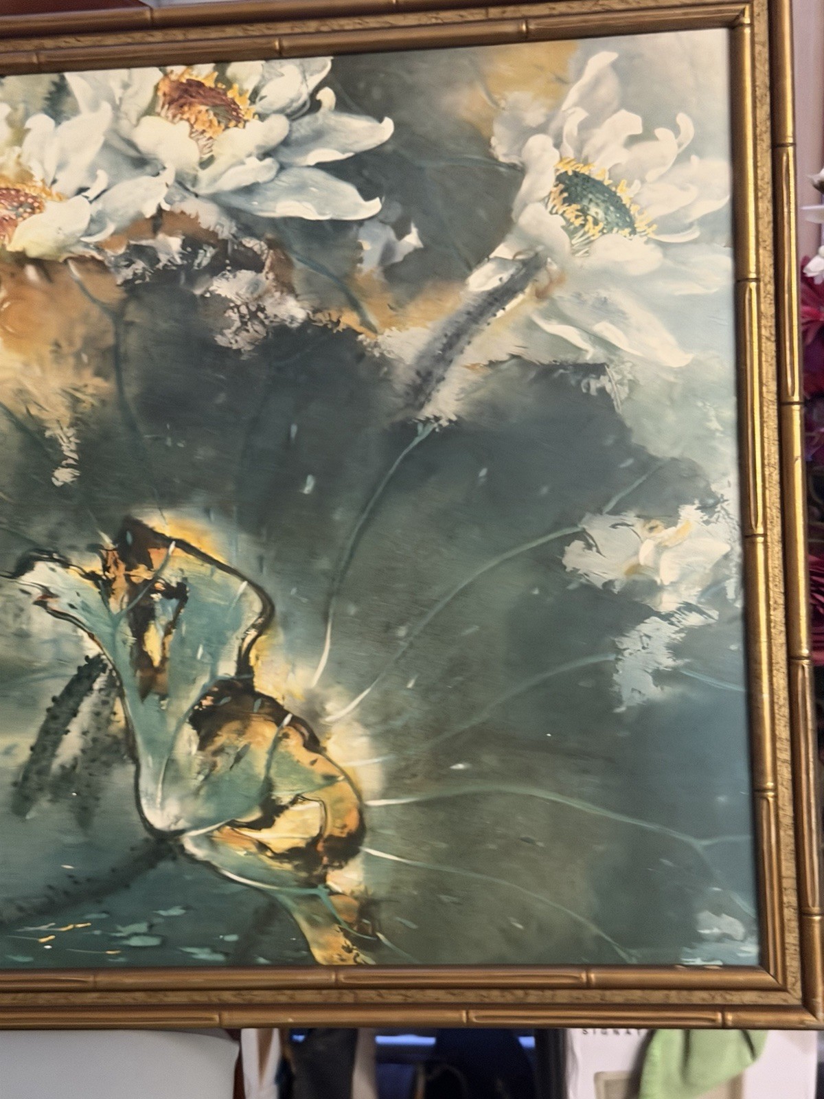 Asian Lotus Wall Art Framed Chinese Style Birds Bamboo Decor