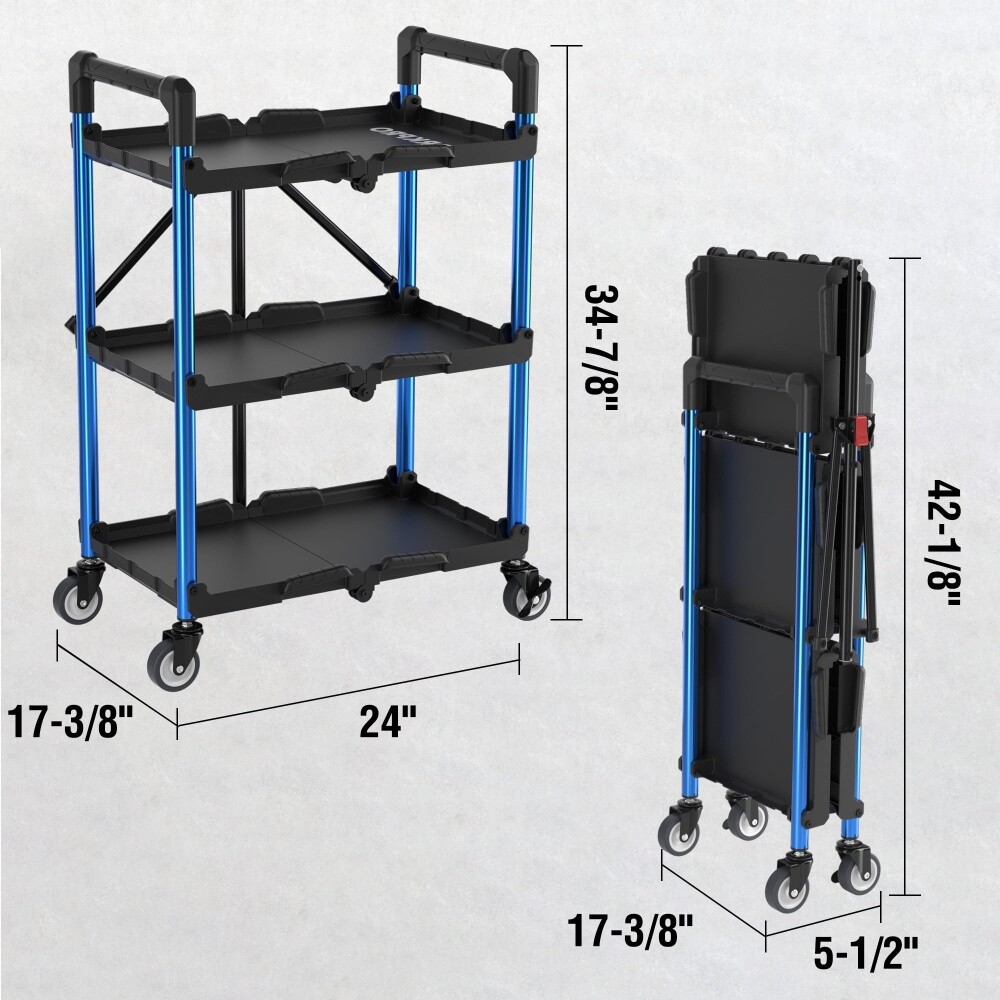 WORKPRO Portable 3-Tier Collapsible Service Cart Folding Tool Cart w/Wheel 210lb