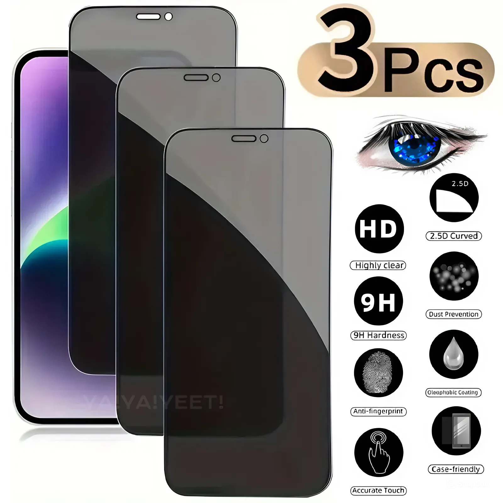 3X For iPhone 17 16 15 14 13 12 11 Pro Privacy Tempered Glass Screen Protector