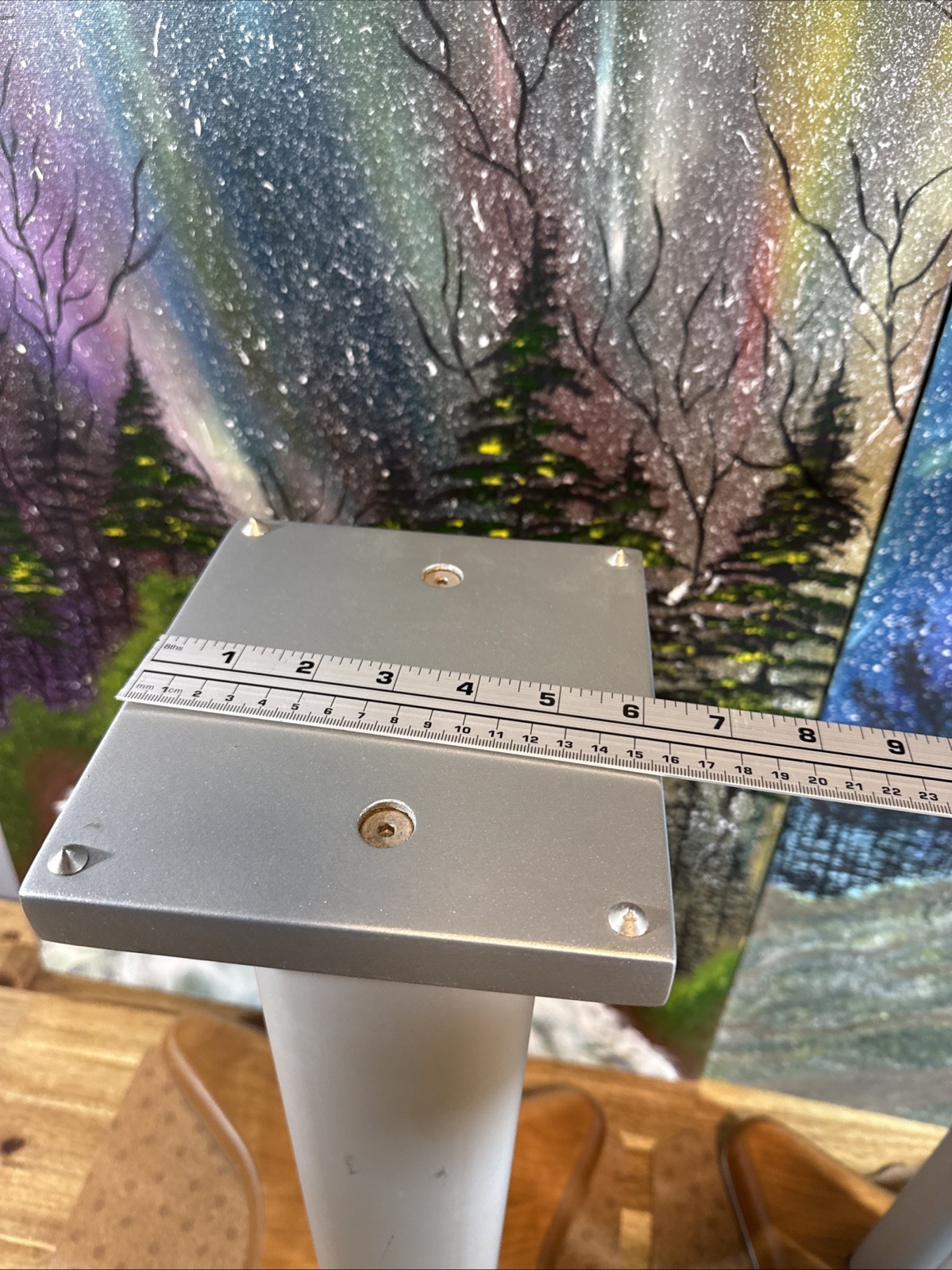 speaker stands pair Metal Wood Base Bookshelf Large Subwoofer Center Channel