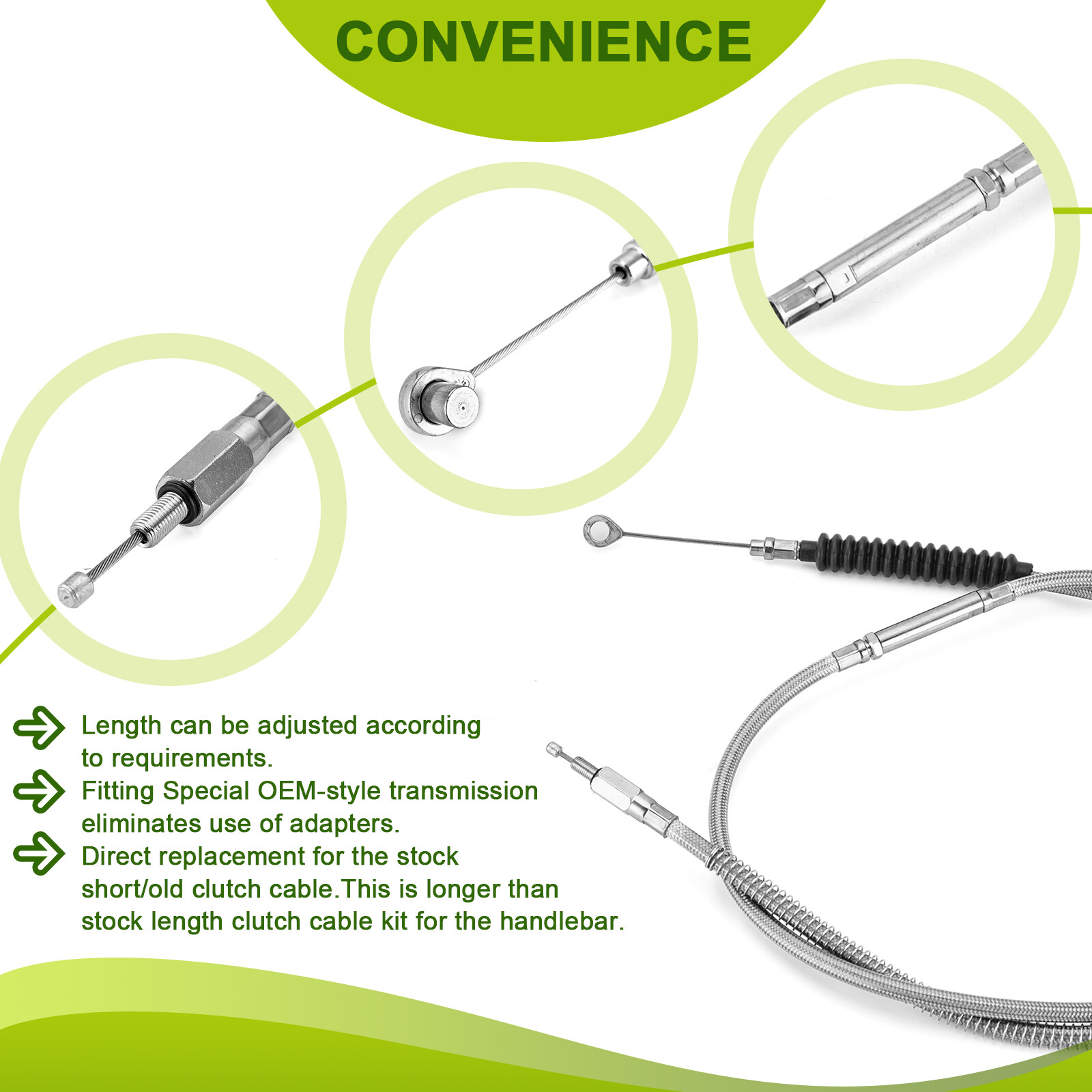 68 11/16" Stainless Steel Clutch Cable For Harley 1987-2006 & 2008-2013 Touring