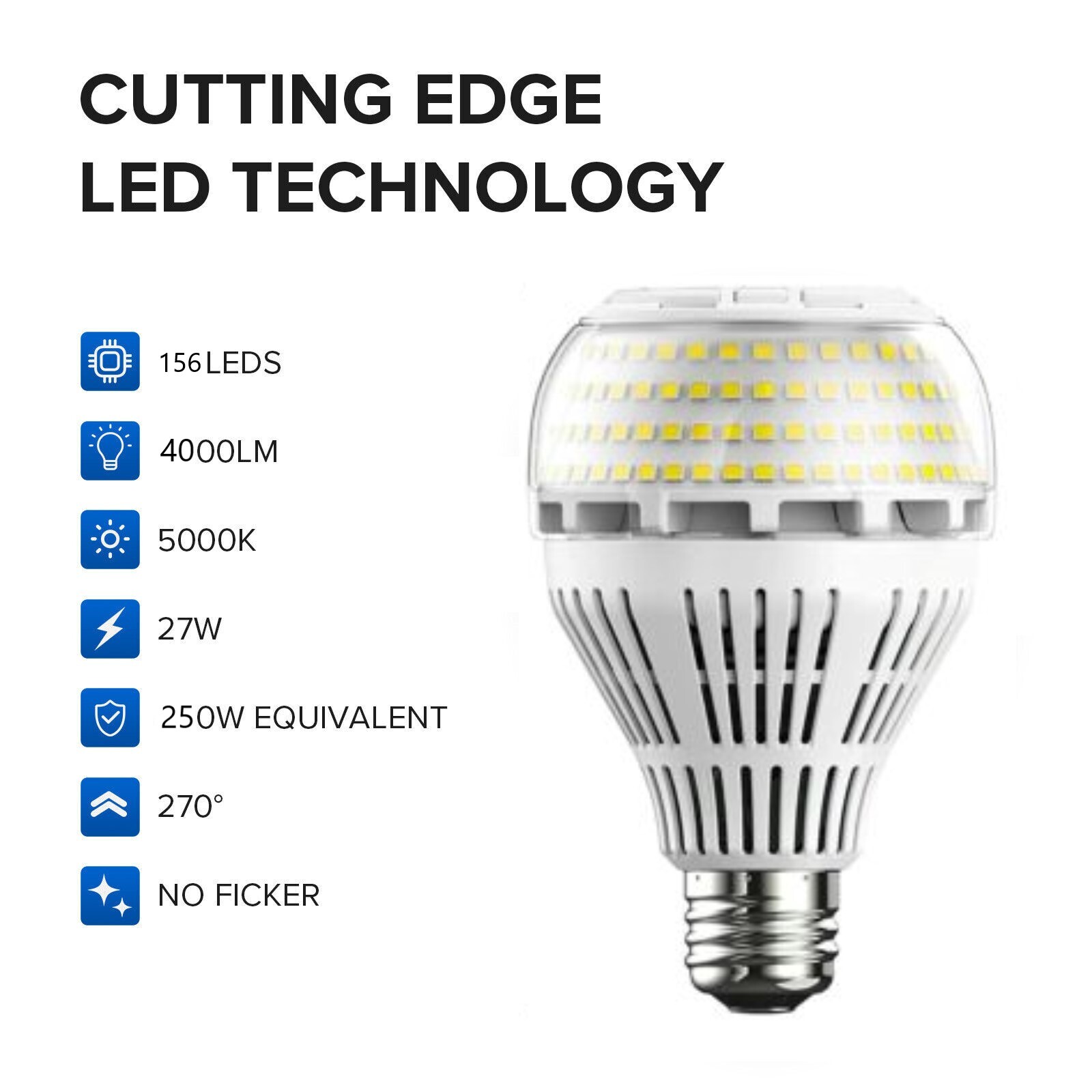 27W 2 Pack LED Light Bulb 250W Equivalent 4000lm A21 5000K Daylight Ceramic Lamp