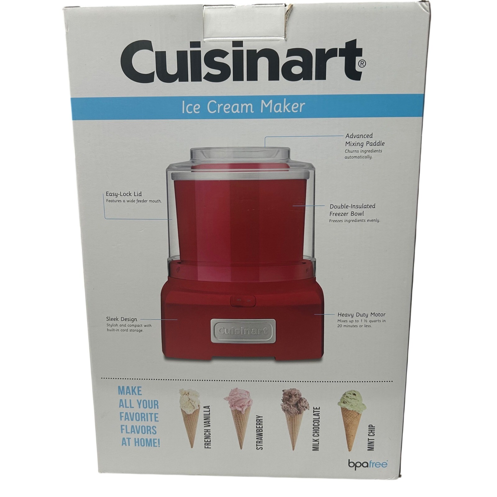 Cuisinart Automatic Ice Cream Maker 1.5 Quart Red Frozen Yogurt Sorbet ICE-21RP1