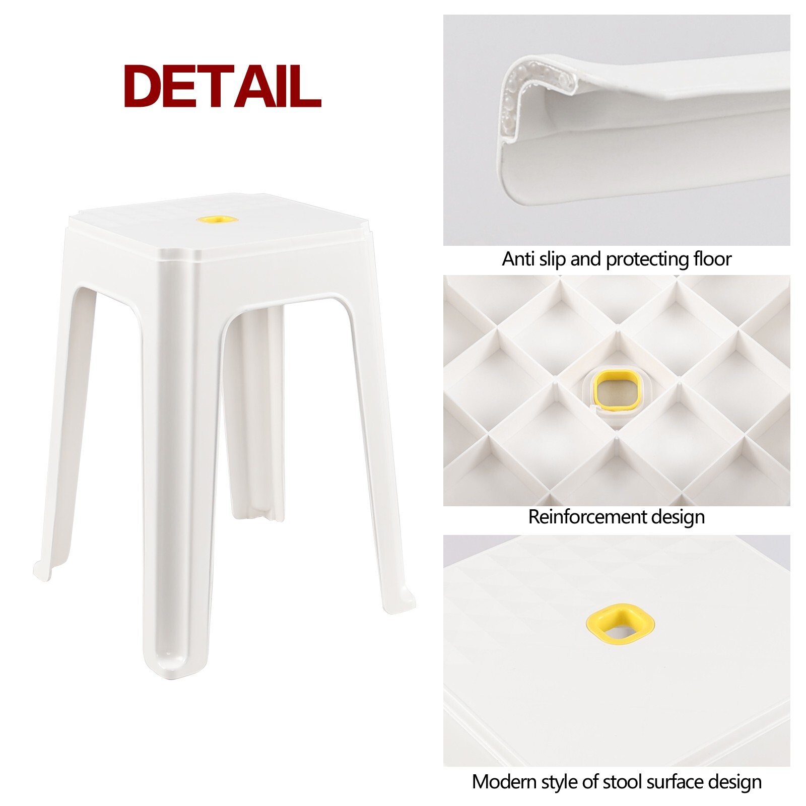 6/12-Pack 18.7 Inch Height Home Plastic Seat Stool Square Stackable Chair, White