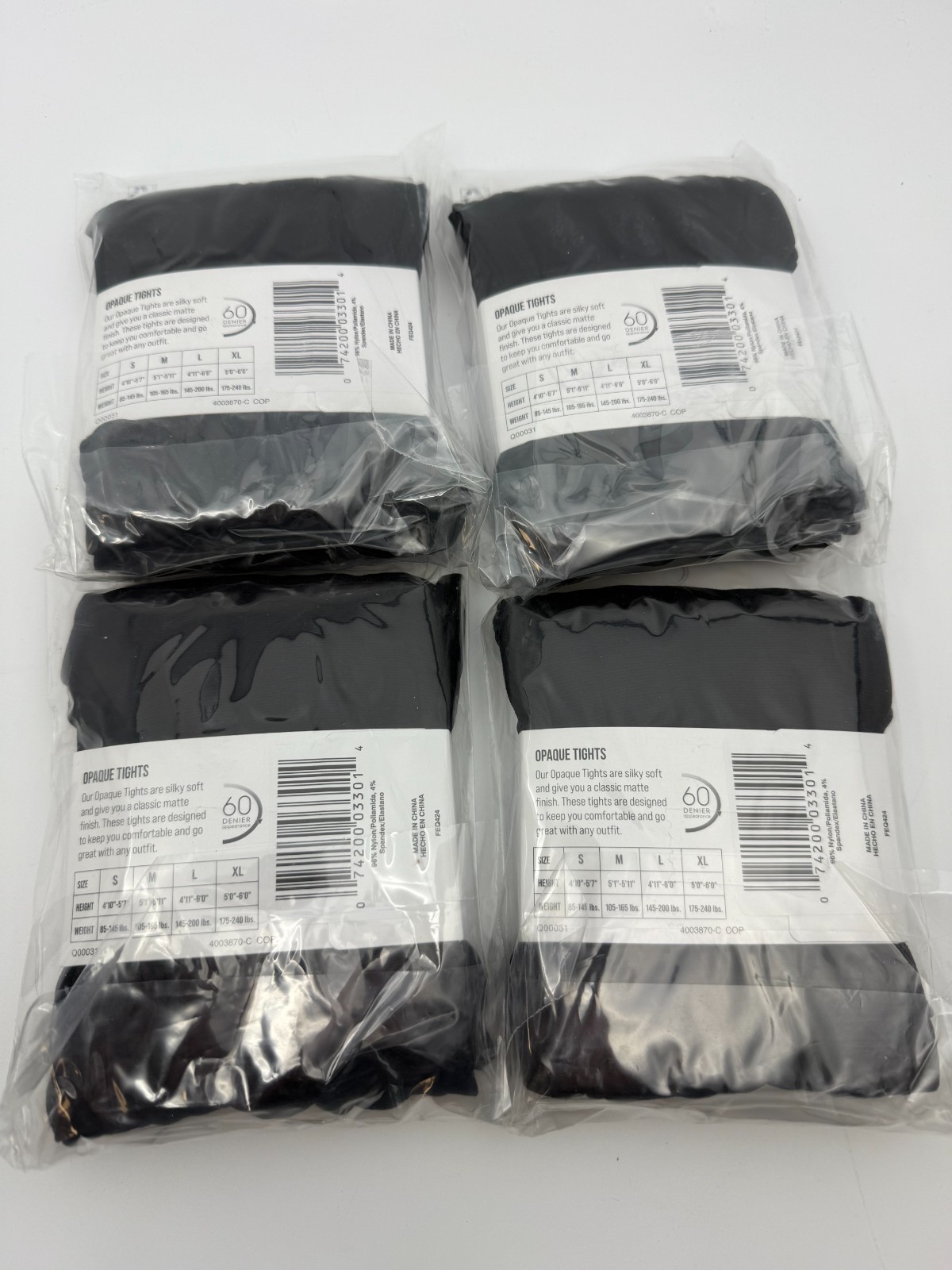 4x Leggs Opaque Tights Large Black 60 Denier Soft Nylon Spandex New