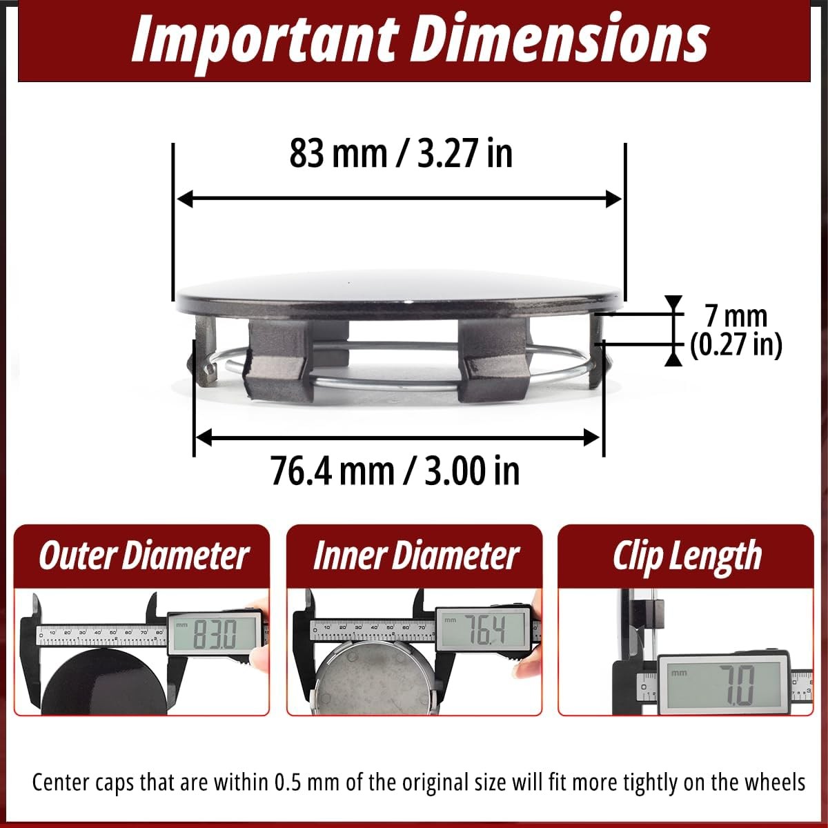 4PCS 83mm Wheel Center Caps Compatible with 2001-2017 Suburban Rim 9595891, OD:3