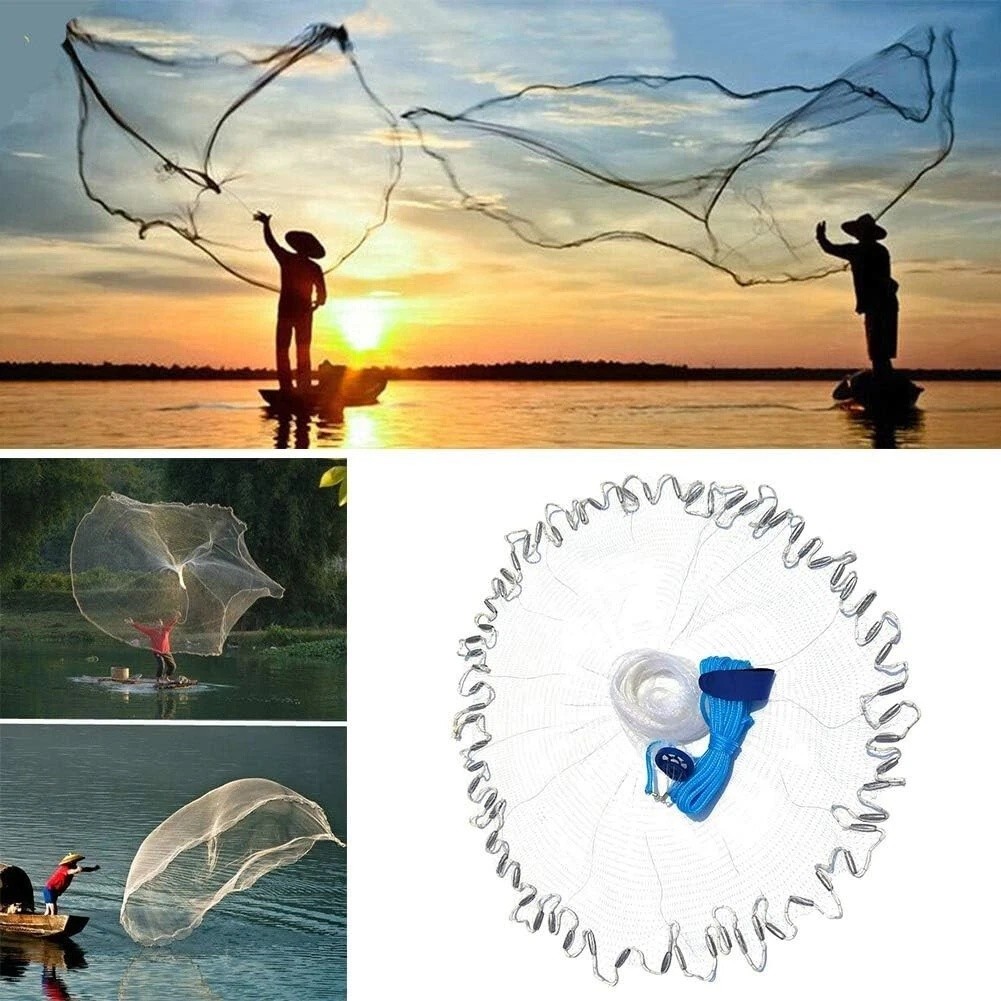 NEW 6/8/10FT Fishing Cast Net Bait Easy Throw Hand Cast Strong Nylon Mesh USA