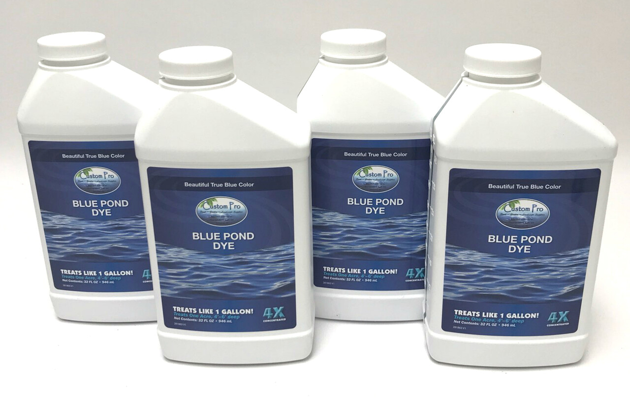 Custom Pro 4/PACK BLUE POND & LAKE DYE Concentrated (32 oz/1 qt) -water colorant