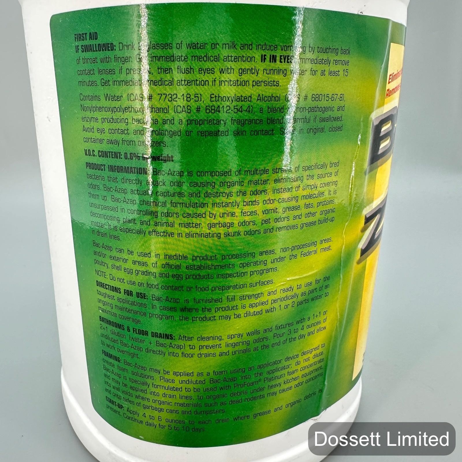 Nisus BAC-A-ZAP Odor Eliminator Drain Cleaner 1 Gallon Biodegradable Bac-Azap