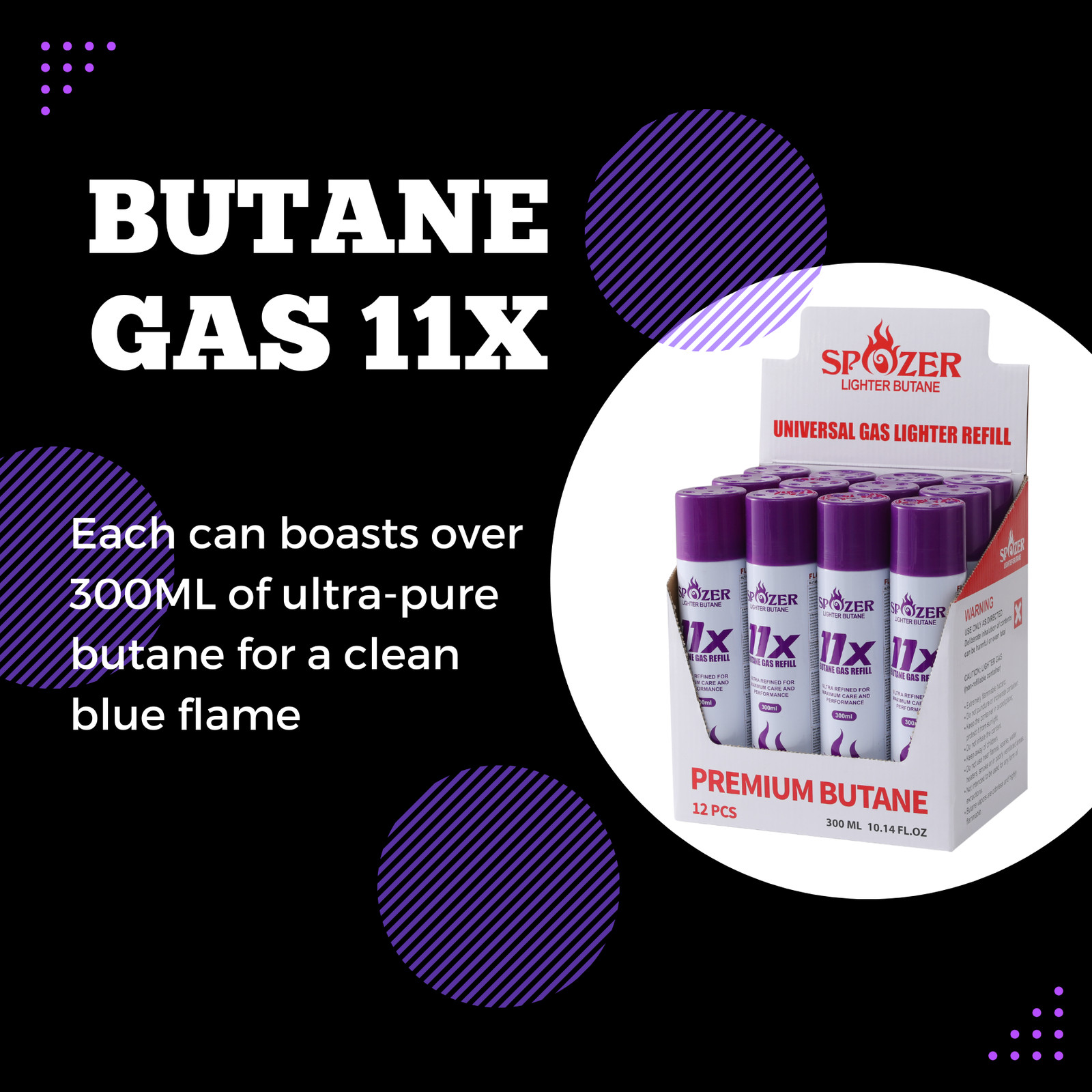 11X Lighter Butane Gas Refill Fluid Fuel Refined 10.14 oz Ultra Pure 12 Cans