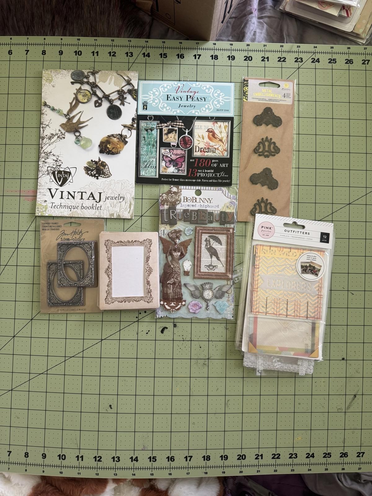vintage scrapbook embellishment lot tim holtz bo bunny metal overlays