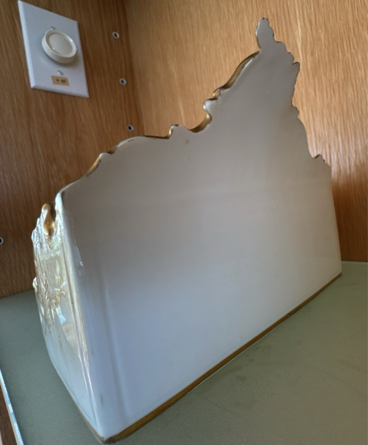 antique c. 1900 AK CD LIMOGES gilt porcelain letter holder desktop accessory