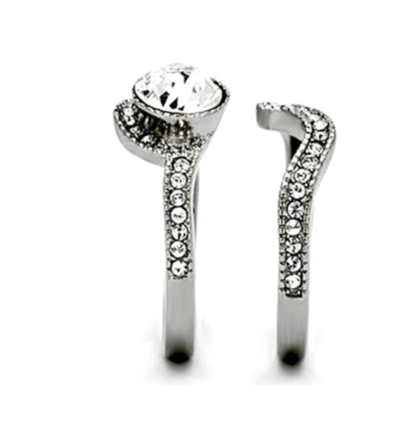 7 mm Ring Set Stainless Steel Crystal Halo w Accents Engagement Sz 5 9 10