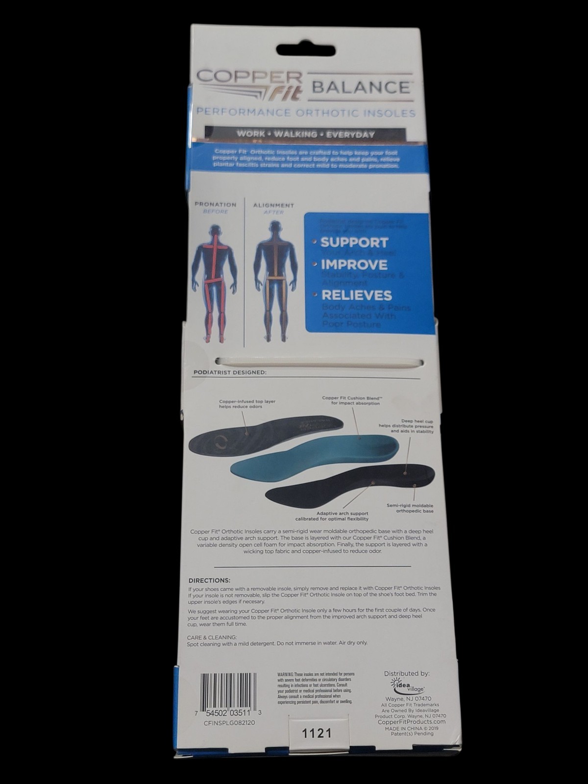 Copper Fit Balance Copper Infused Orthotic Insole, Men's Size 10.5-12, 1 Pair