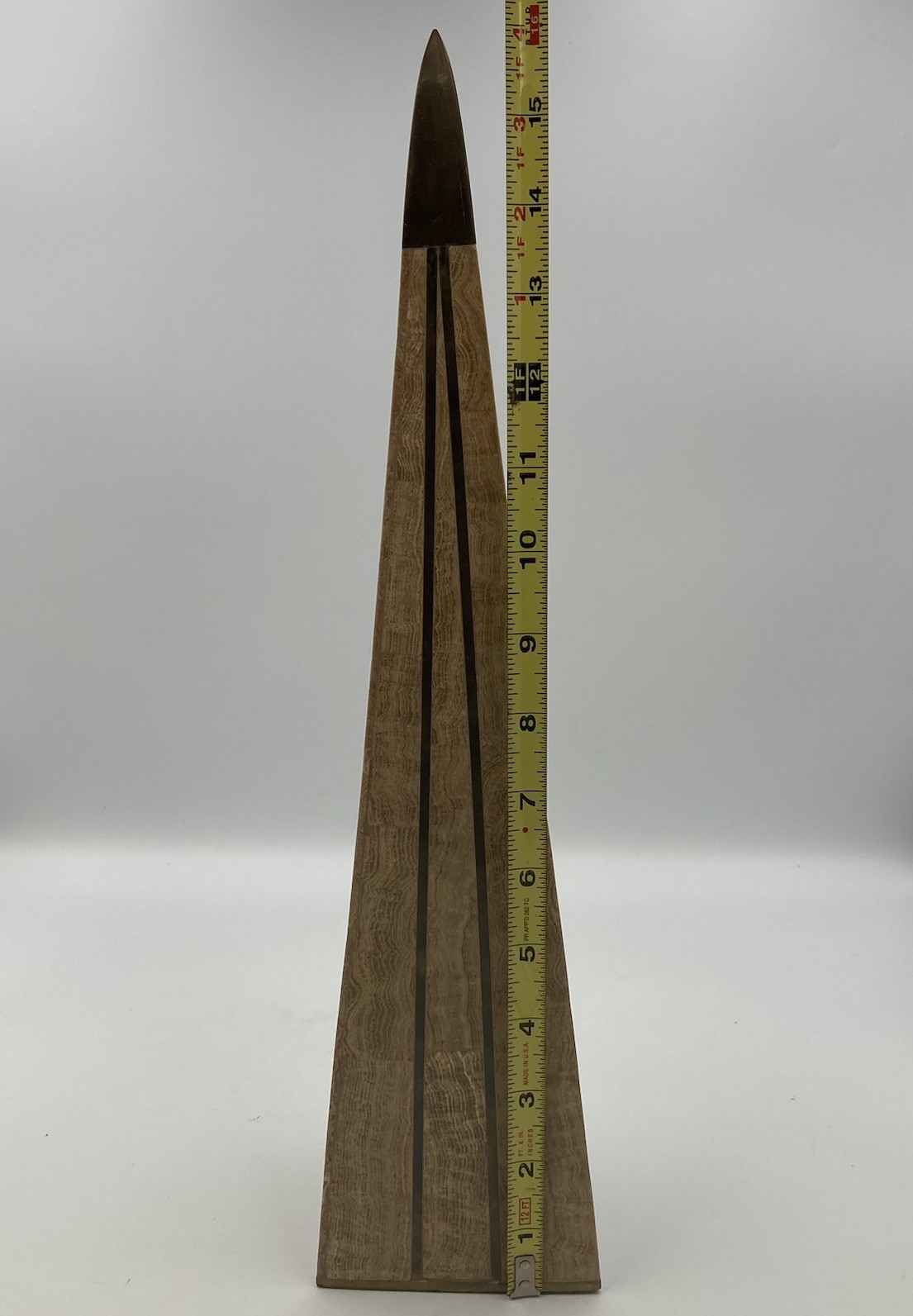Vintage Mid-Century Modern Rare Robert Marcius Stone Brass Obelisk 16” Additus