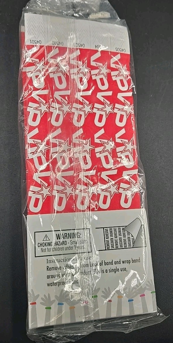 Amscan Red VIP Wristbands 500 Count New Waterproof Numbered Single Use Event