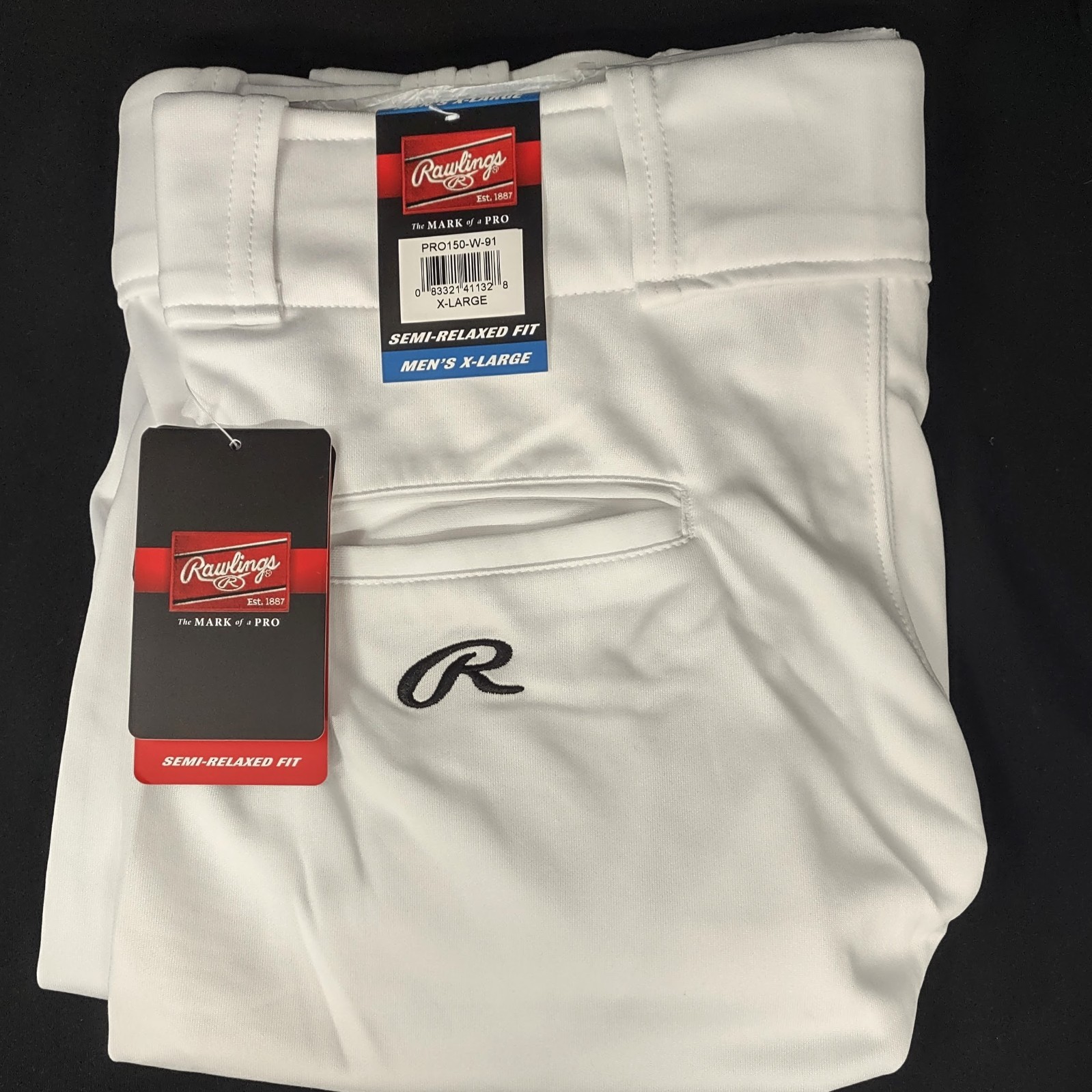 New Rawlings PRO150 Mens Baseball Pants Solid White Semi-Relaxed NWT - XL & 2XL