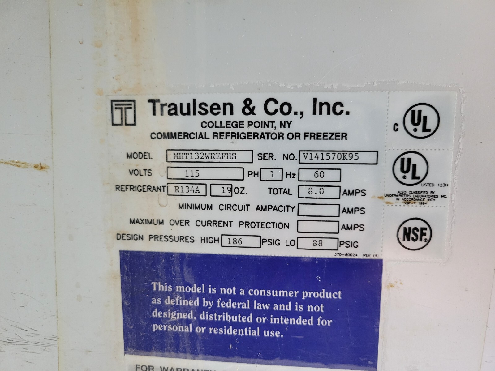 TRAULSEN MHT132WREFHS SINGLE DOOR REFRIGERATOR FREE SHIPPING 30 DAY WARRANTY
