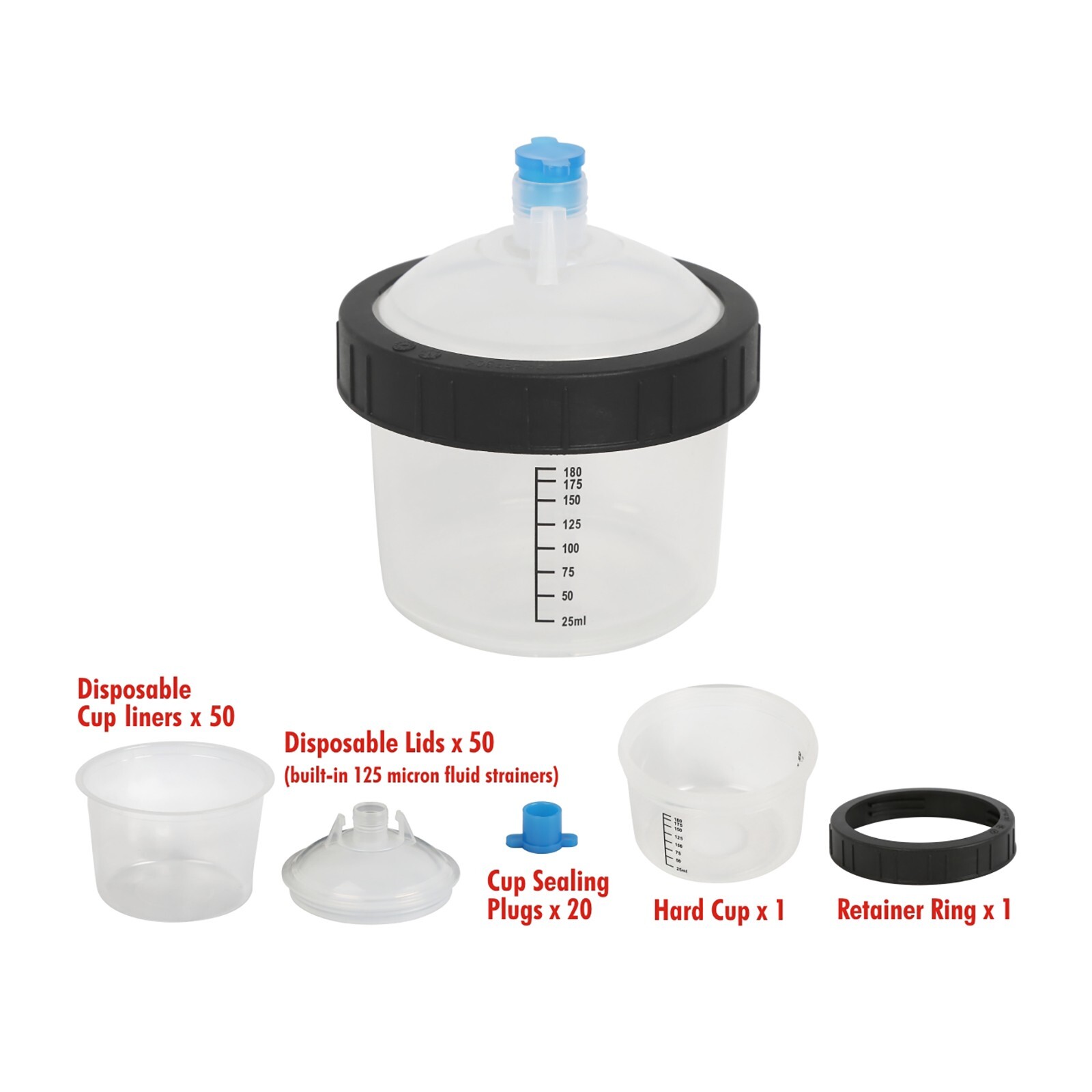50 Pack 7 OZ Disposable Paint Spray Gun Cup Kit w/ Cup Liners &Sealing Plugs