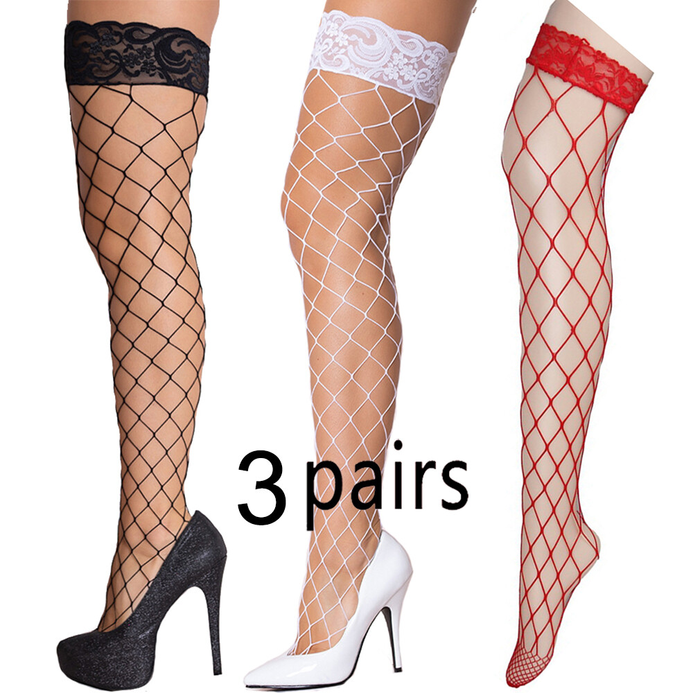 Lady's 3 Pairs Stockings Thigh High Socks Lace Fishnet Hot Fashion Sexy Hosiery