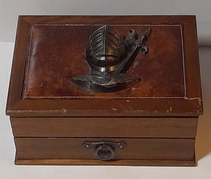 Vintage Wooden Medieval Knight Casino Game Set Roulette Wheel, Poker Chips, Dice