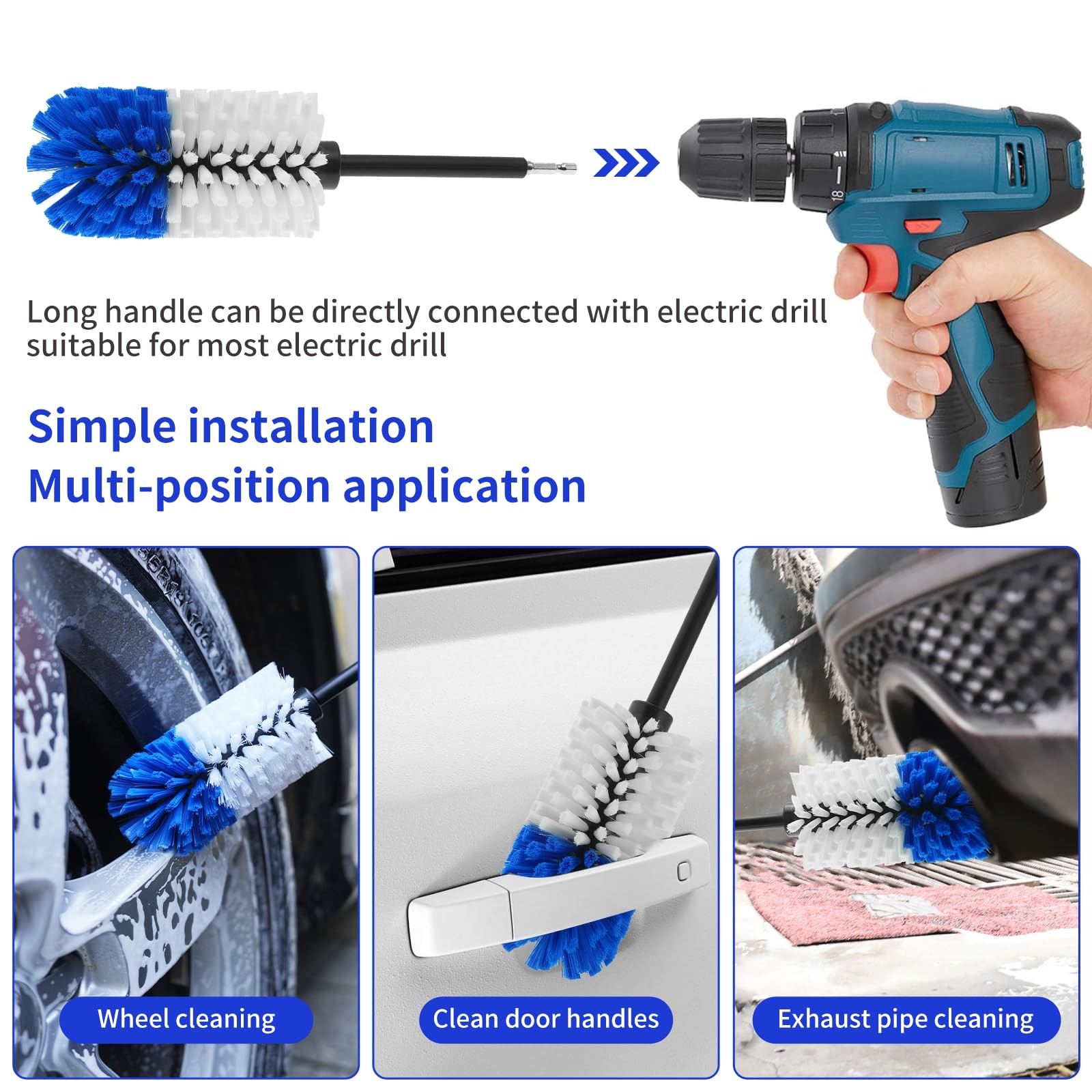 Wheel Brush, Soft Drill Cleaner Brush for Car Blue+white