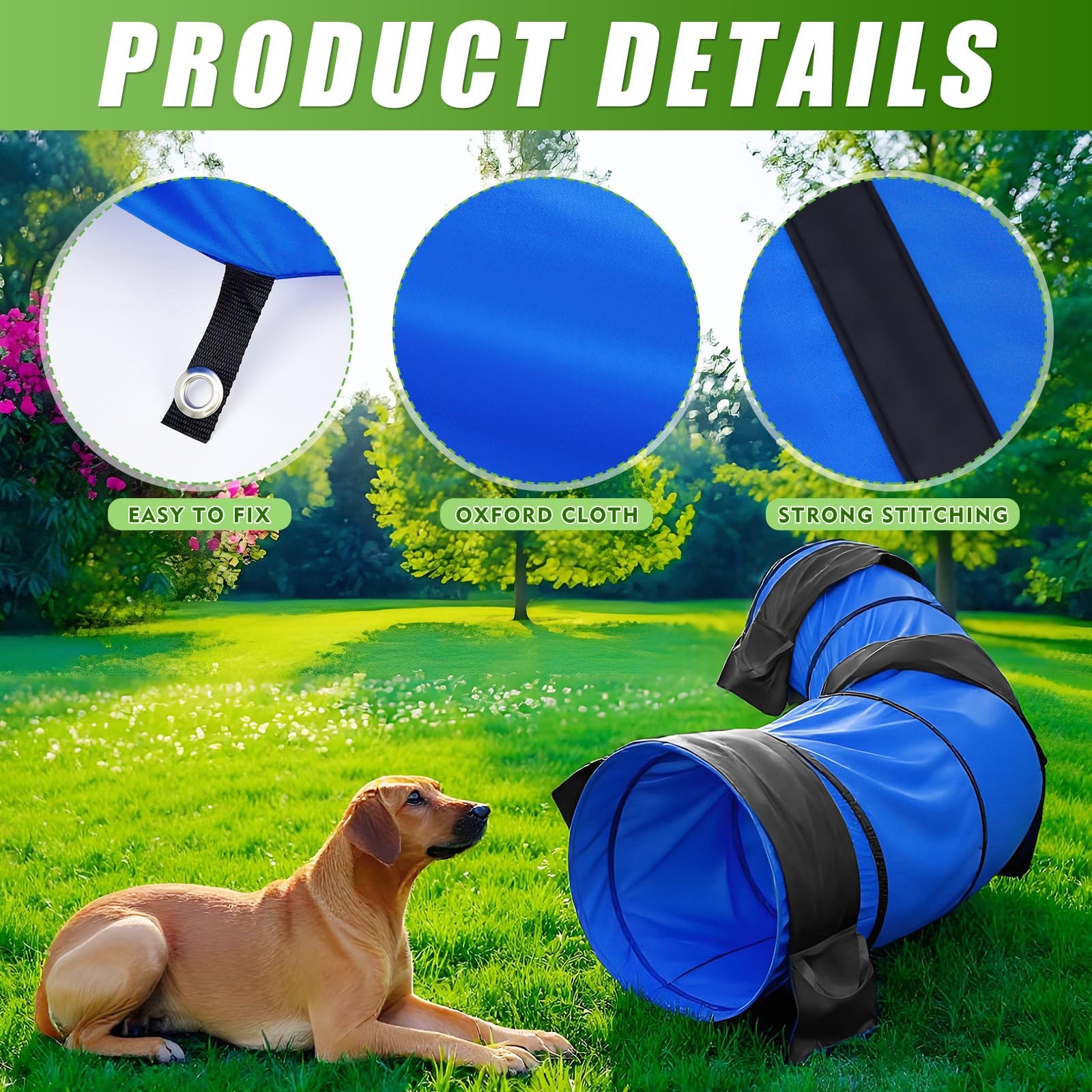 28 in 10 Foot Blue Extra Large Dog Agility Tunnel with Sandbags Dogs Agility ...