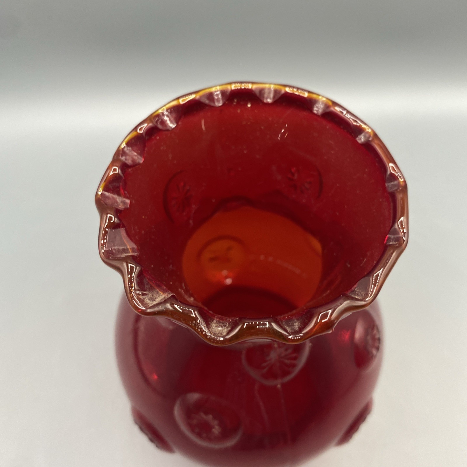 Vintage L E Smith Moon and Star Ruby Red 7.25” Oil Lamp Shade Only 3” Fitter