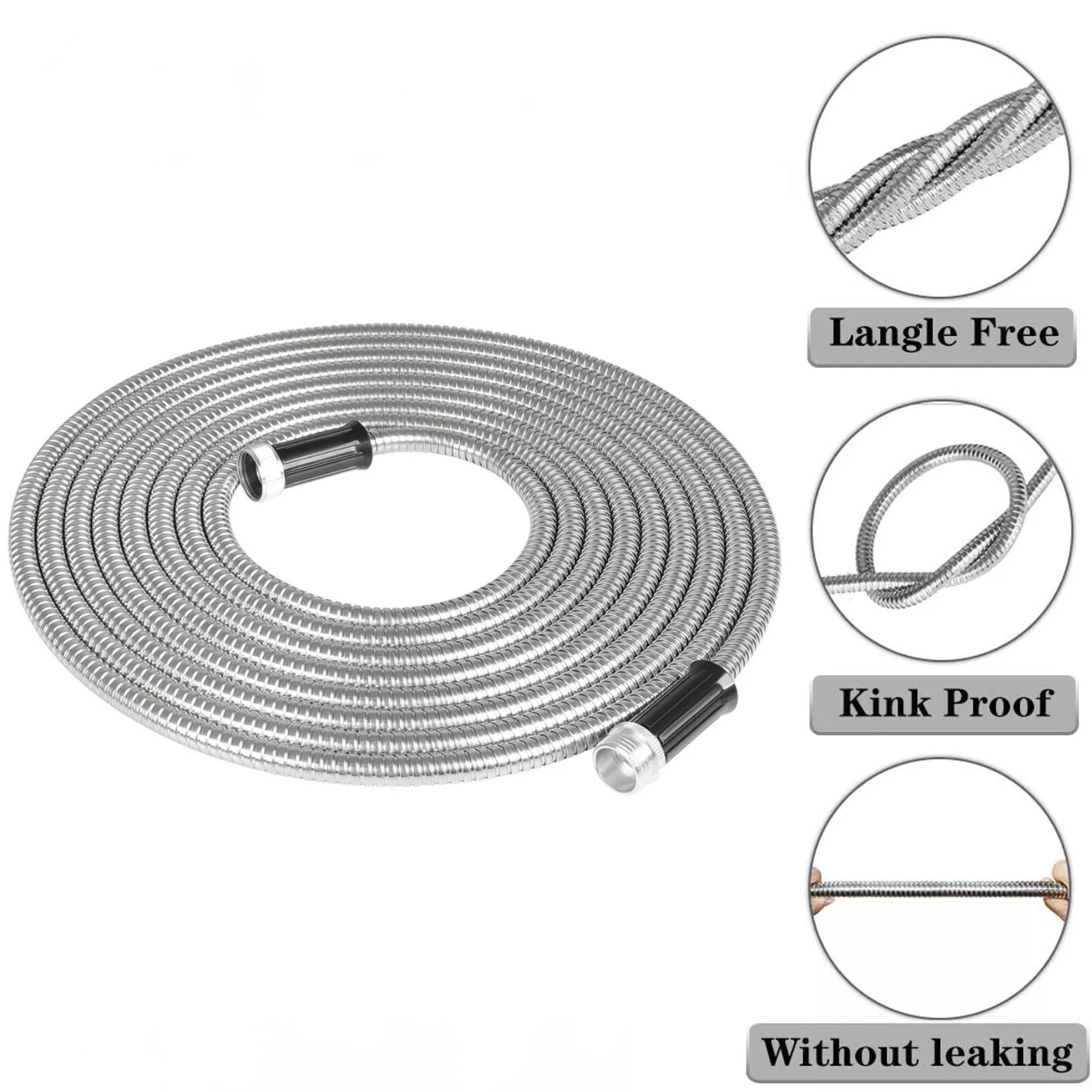 Stainless Steel Metal Garden Water Hose Pipe Flexible Lightweight 25/50/75/100FT