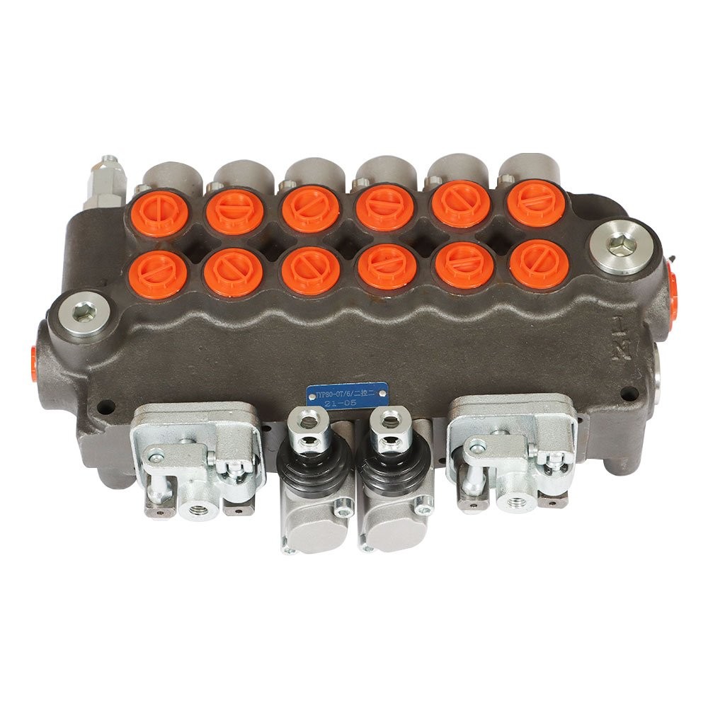 6 Spool 21 GPM,3625 PSI Hydraulic Directional Control Valve SAE w/ 2 Joysticks