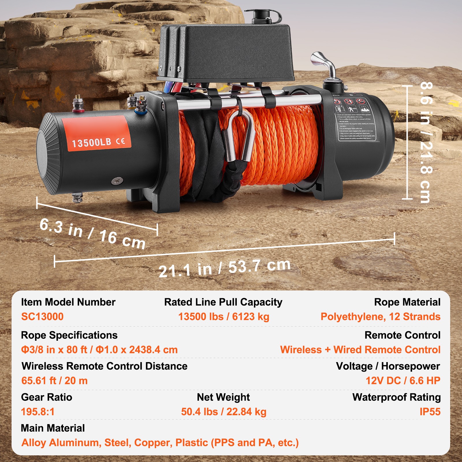 Uimoso Electric Winch 13500LBS Synthetic Cable Truck Trailer Towing Off-Road 4WD