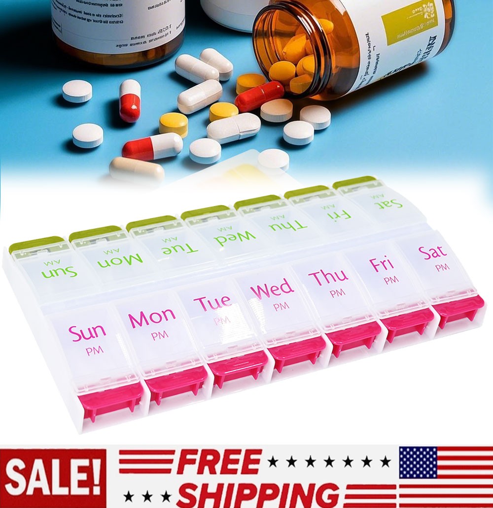 8" Weekly Pill Box Organizer Twice 7 day Organizer Case Medicine USA