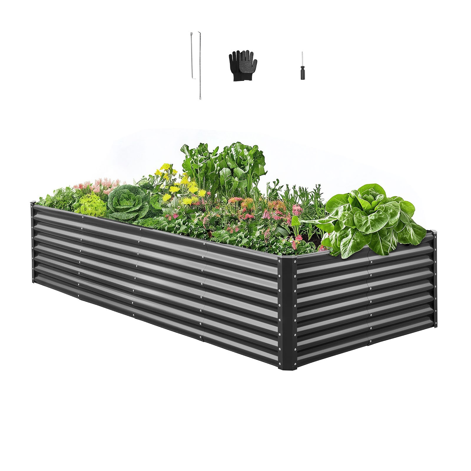 VEVOR Metal Raised Garden Bed Galvanized Planter Box 8x4x2 ft Outdoor Dark Gray