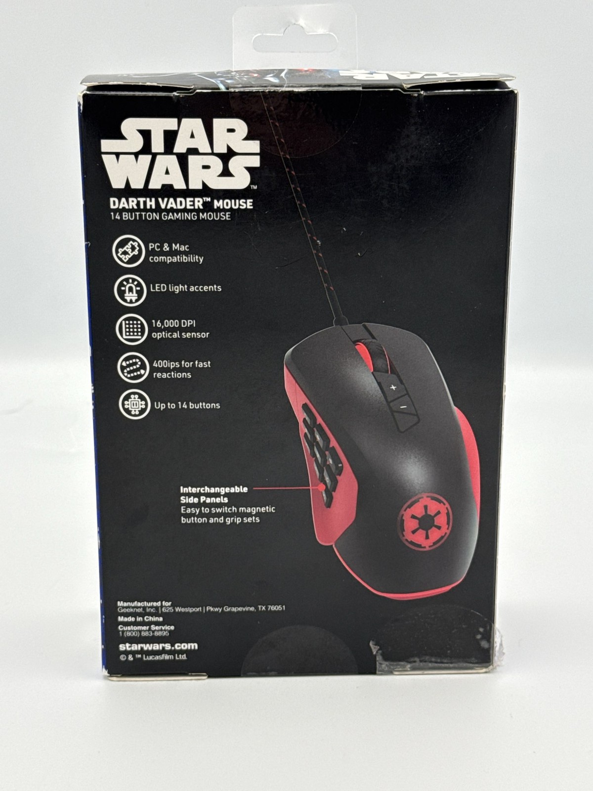 Star Wars Darth Vader 14 Button Wired Gaming Mouse Disney - NEW!