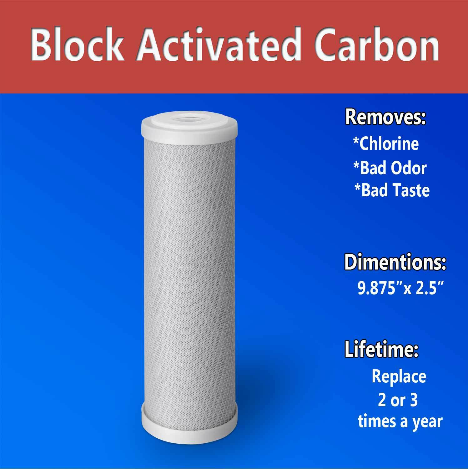 4PK- 9.875" x 2.5" Coconut Shell Carbon Block Water Filter for Whole house & RO