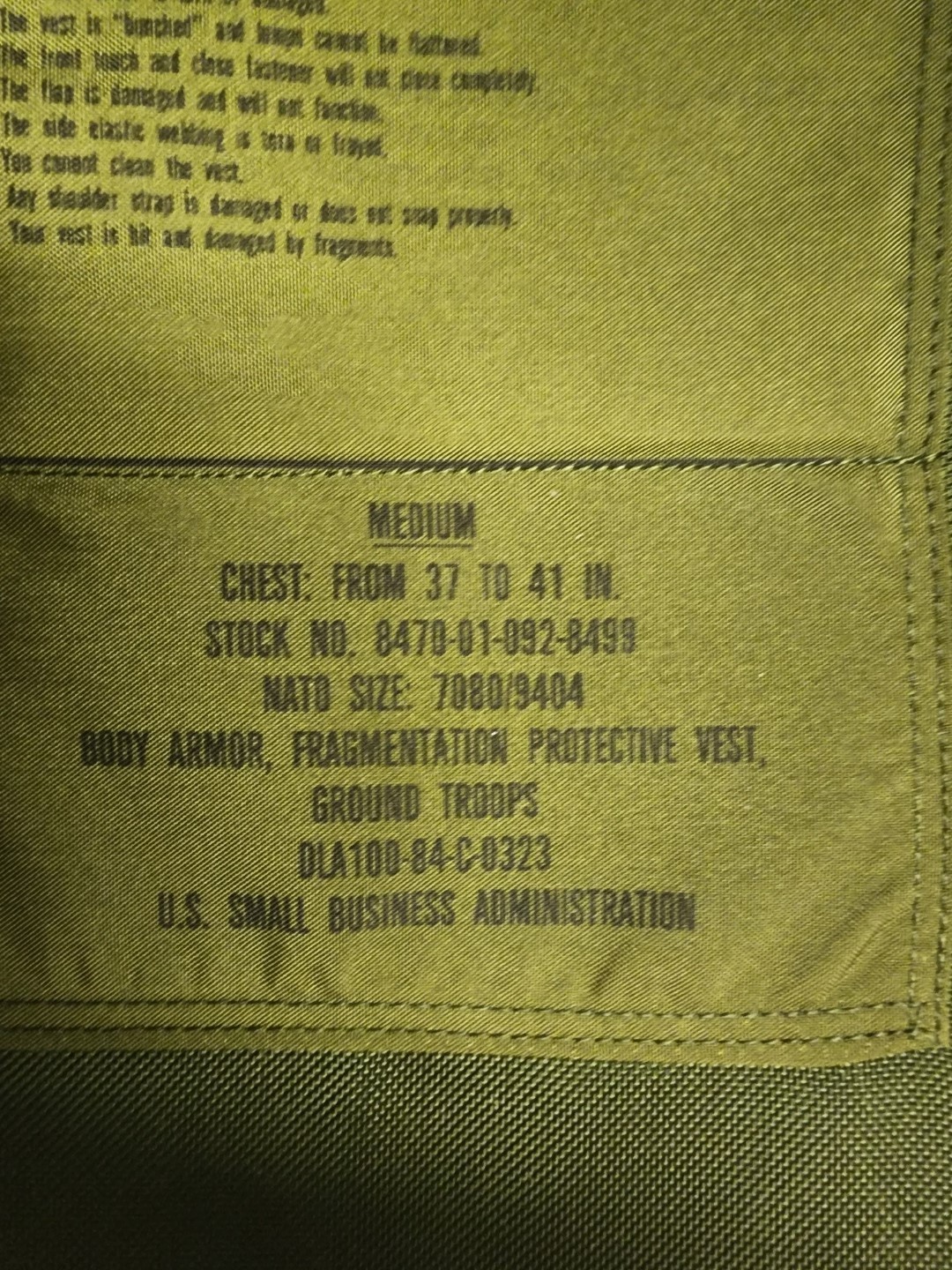 Original 1984 Dated US Army M81 PASGT Woodland Flak Jacket and Booklet MEDIUM