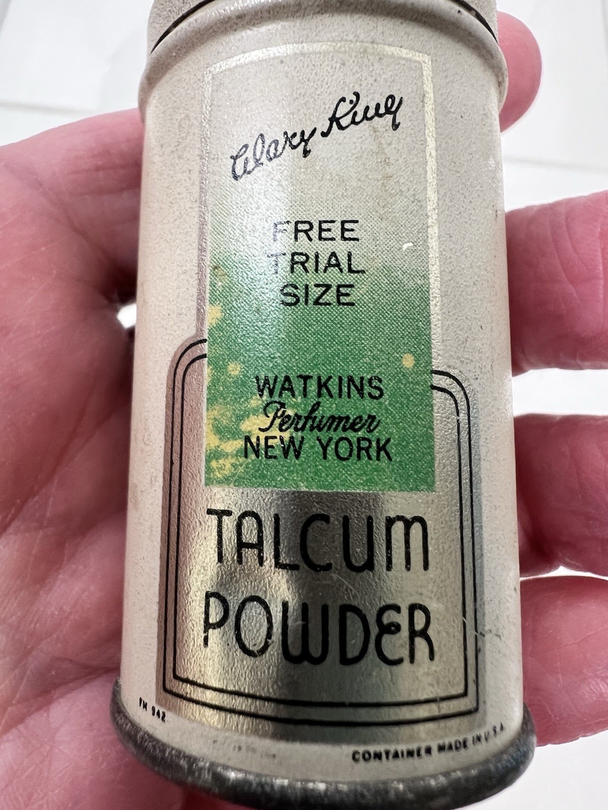 Antique Alary King Watkins Feather Talcum Powder Sample Size Tin 2 3/4"