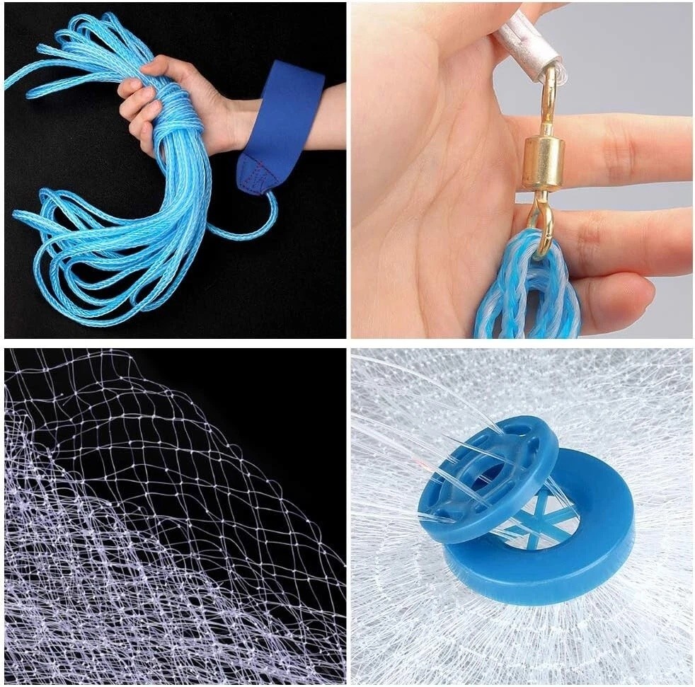 NEW 6/8/10FT Fishing Cast Net Bait Easy Throw Hand Cast Strong Nylon Mesh USA