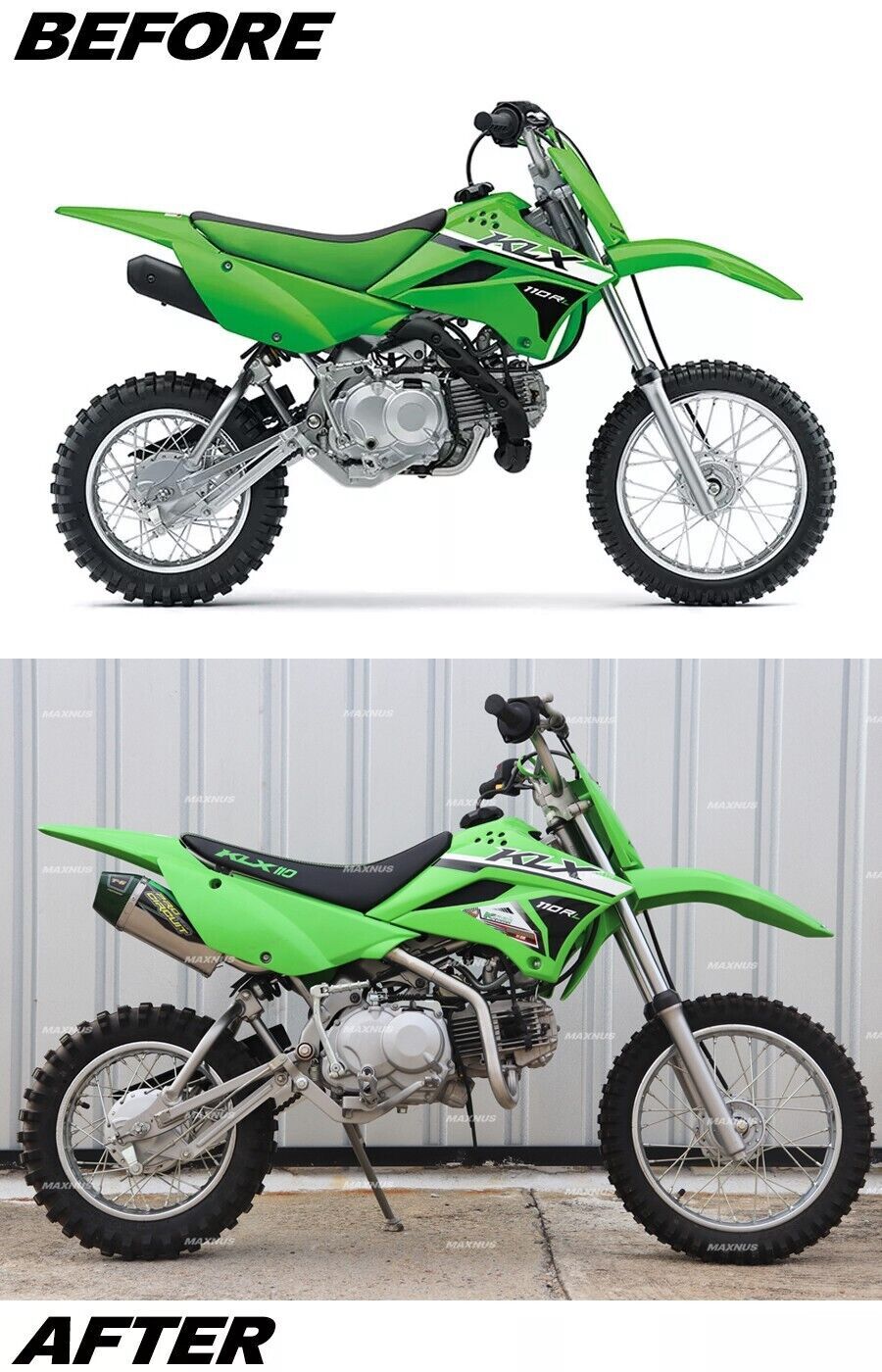 EXHAUST MUFFLER PIPE FULL SYSTEM CARBON GREEN FIT FOR KAWASAKI KLX110 KLX110L