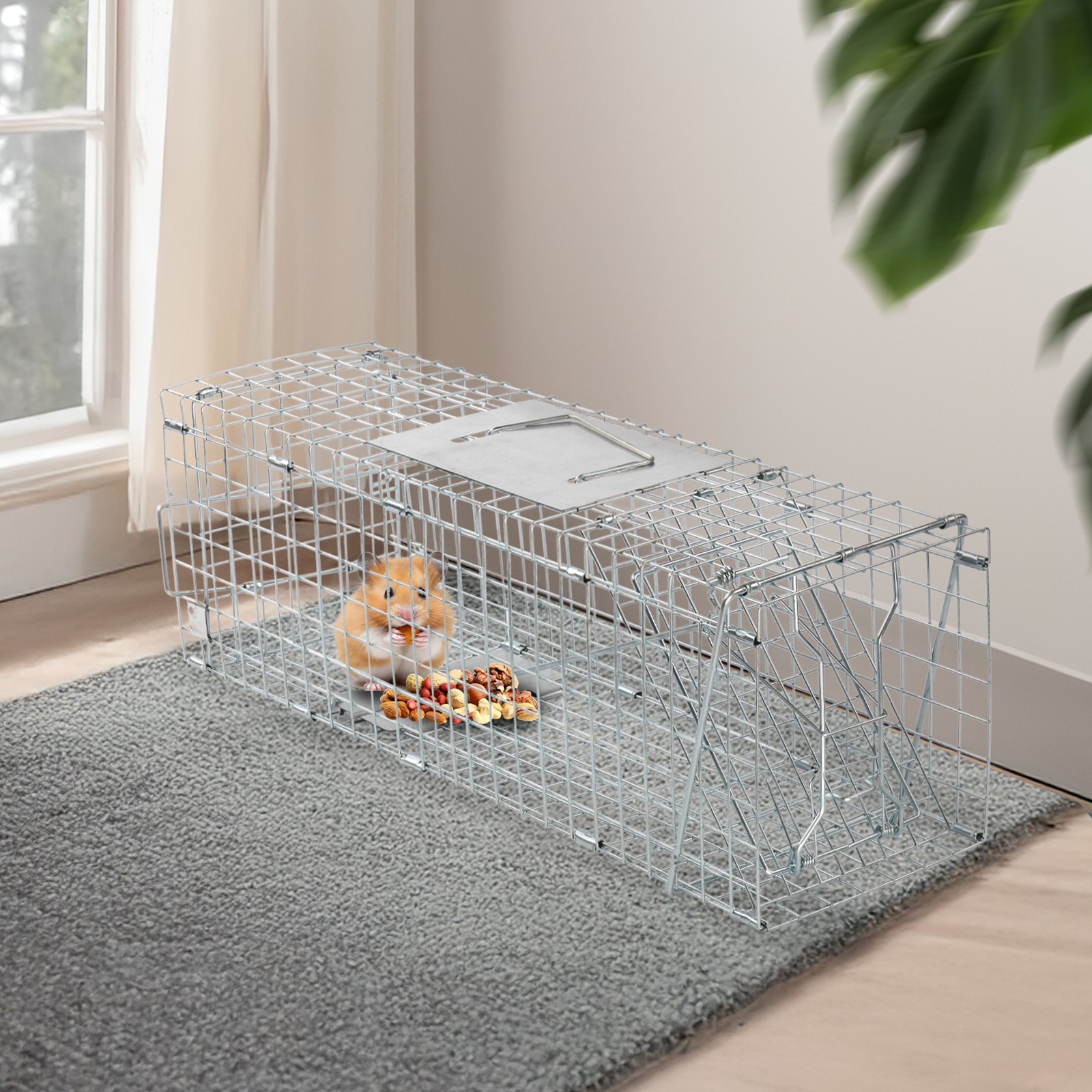 Indoor Live Animal Cage Trap 24 x 7.7 x 8.5in Humane Cat Trap Squirrels Mouse