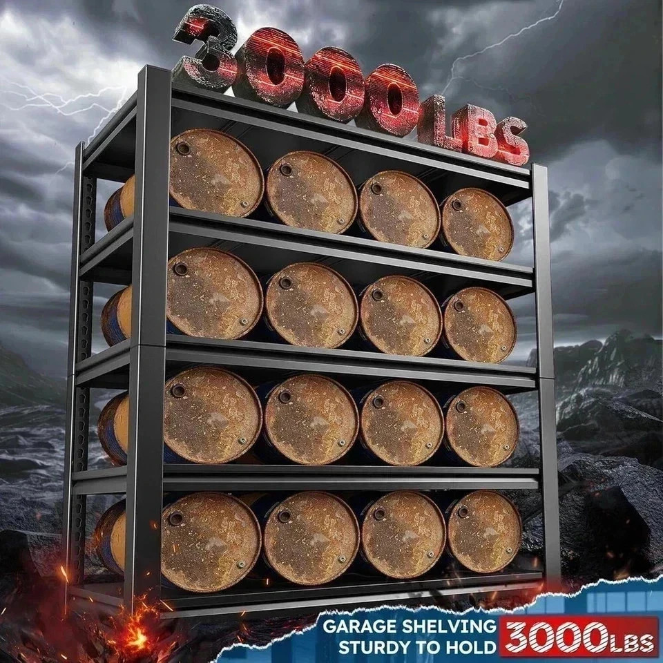 72" H Garage Shelving Heavy Duty 3000 LBS 5 Tier Storage Shelves Adjustable M...