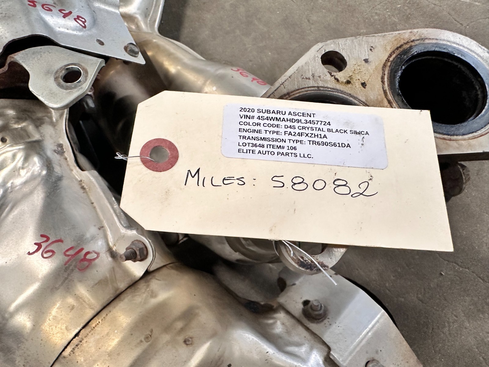 19-25 SUBARU ASCENT TURBOCHARGER EXHAUST MANIFOLD WITH 58K MILES, OEM LOT3648