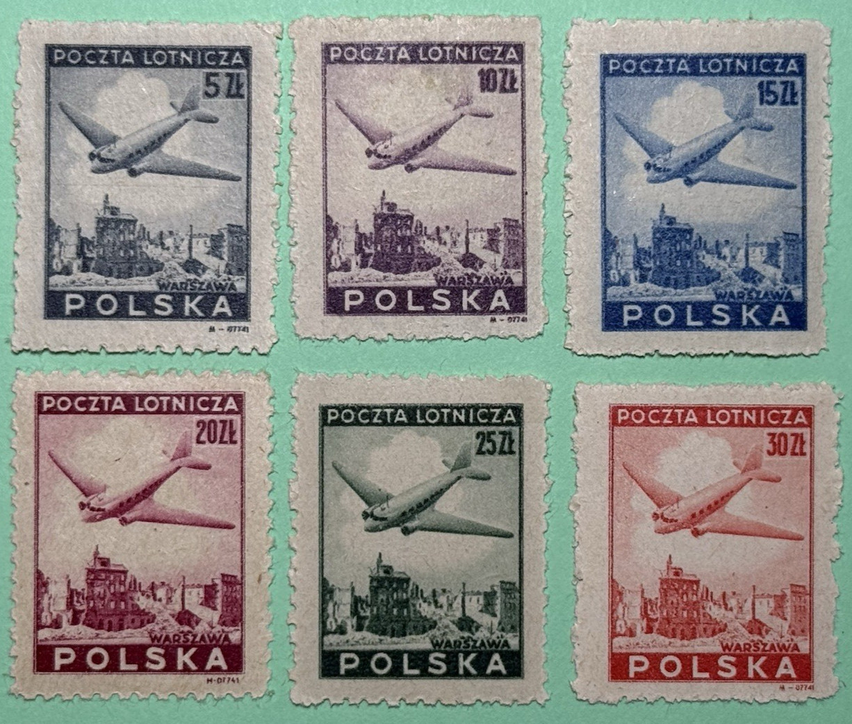 Poland, 1946 Air Mail Stamps Sc#C13-18 Complete Set Mint (MLH) +