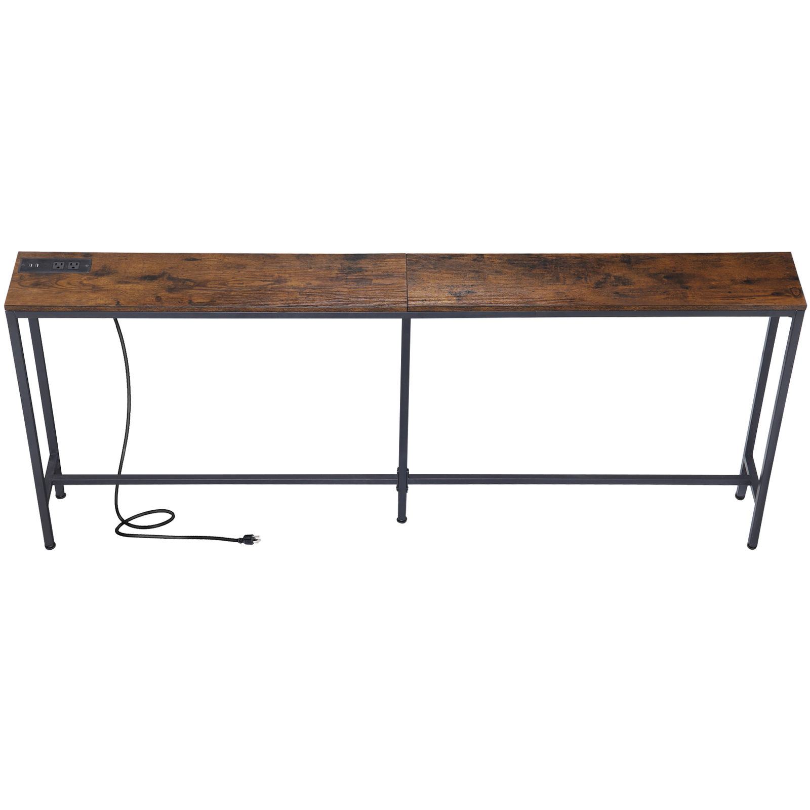 Console Table with Power Outlet Narrow Sofa Table 70.8" Behind Couch Table Brown