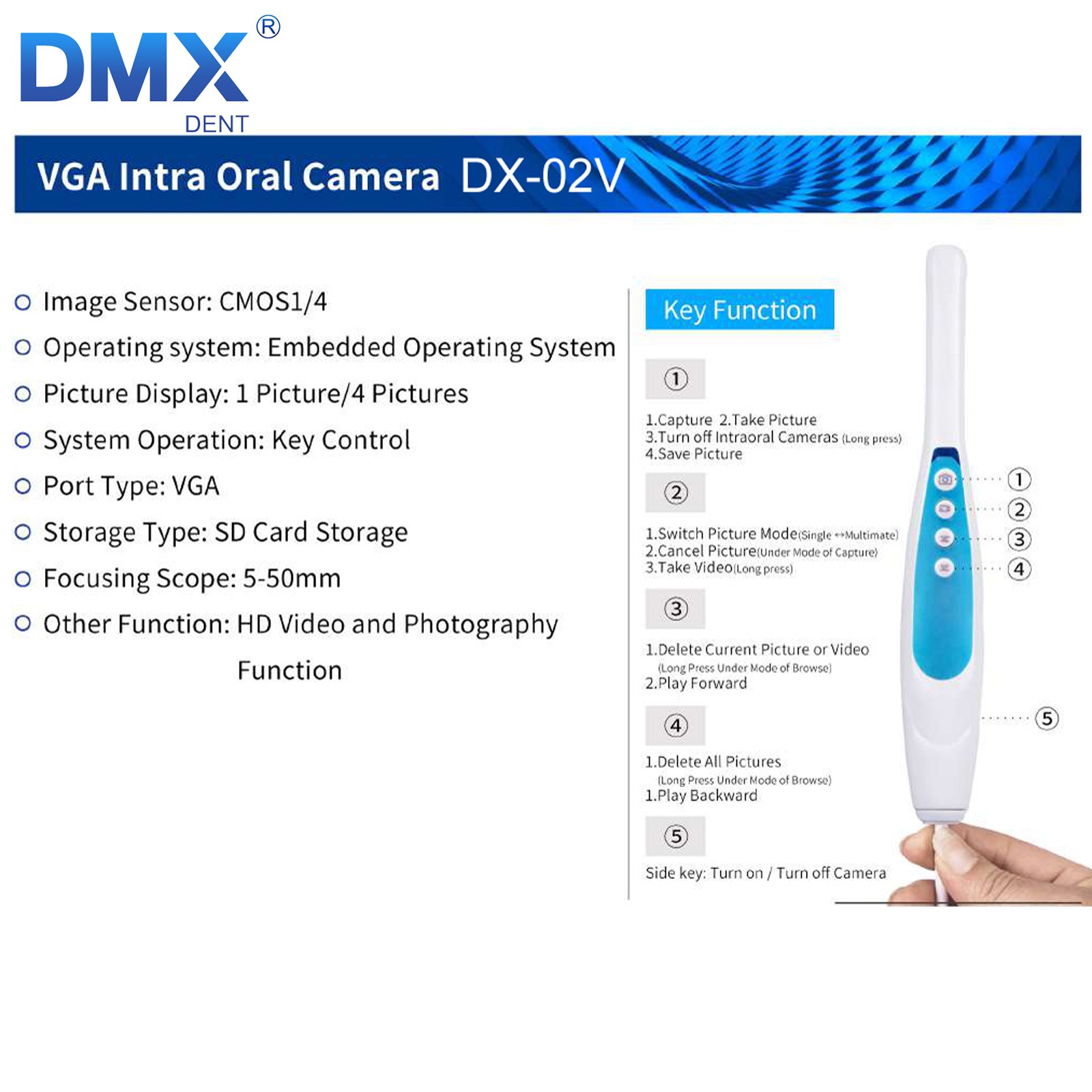 Dental Intraoral Camera VGA CMOS1/4 Embedded Operating System