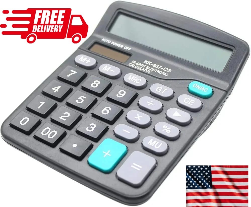 Dual Power Desktop Calculator – 12-Digit Large Display & Big Buttons