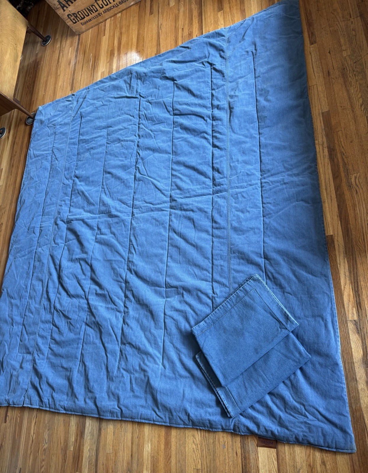 Vintage Full/Queen Size HEAVY Comforter Blue Denim Jean COTTON 84x96 USA! 1990’s