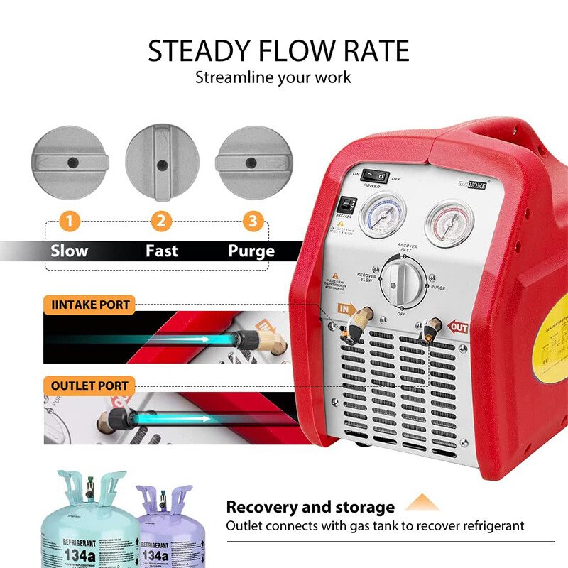 Portable Refrigerant Recovery Machine 3/4HP Single Cylinder 110-120V AC 60Hz